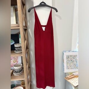 NWOT Plunge V-Neck Midi Slip Dress in Deep Red